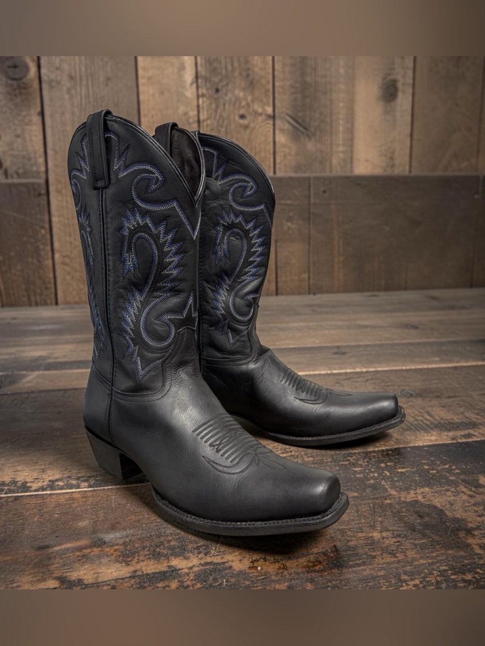 CABORCA Men’s Western Boots - Square Toe Cowboy Black Size 12